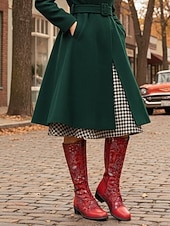 economico Barocco &amp; Dichiarazione-stivali alti fino al ginocchio da donna, con lacci ricamati rossi, con tacco a blocco, anni '50 – stivali in pelle con motivo floreale per abbigliamento casual e stile western