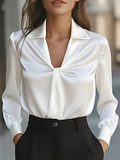 Χαμηλού Κόστους Επίσημες Μπλούζες-Γυναικεία Κομψή Σατέν Μπλούζα Μπλούζα Μεταξένιες Βάσεις Σουρωτά Σκέτο Κομψό Καθημερινά Στυλάτο Μακρυμάνικο Κολάρο Πουκαμίσου Κανονικά μπλουζάκια Καθημερινά Μαύρο Λευκό Ουρανί Ανοικτό Βυσσινί Σομόν