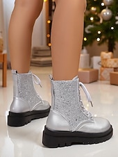 Botas de combate con purpurina roja para mujer: botines con cordones brillantes para mujer, ideales para Navidad, fiestas de invierno y salidas festivas. abordables Zapatos de Navidad para Mujeres-Botas de combate con purpurina roja para mujer: botines con cordones brillantes para mujer, ideales para Navidad, fiestas de invierno y salidas festivas.