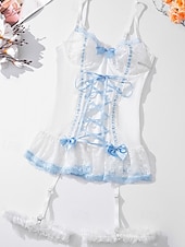 billiga Sovtoppar och underdelar till dam-Dam Sexiga underkläder Sexiga kroppar Spets Öppen ryggNightwearPolyester Semester Hem Dagligen Solid färg Mode söt stil Svart Vit Rodnande Rosa Marinblå Blå Vår &amp; sommar Höst vinter