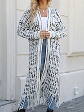 economico Cardigan Aperto-Per donna Felpa Cardigan Elegante Moda Streetwear Plaid A Coste Aperto davanti Nappa Lavorato a maglia Manica Lunga Top lunghi Maglia All&#039;aperto Quotidiano Weekend Nero Giallo Primavera Autunno