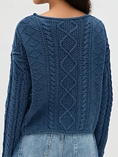 Női Pulóver Szüret Divat Utcai sikk Grafika Terített nyak Kötött Hosszú ujj Normál felsők Kötött Szabadtéri Napi Randi Tengerészkék Ősz Tél olcso Egyszerű felsők-Női Pulóver Szüret Divat Utcai sikk Grafika Terített nyak Kötött Hosszú ujj Normál felsők Kötött Szabadtéri Napi Randi Tengerészkék Ősz Tél