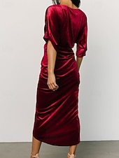 Damen Midikleid Samtkleid Partykleid Cocktailkleid Mode Modern Party Abendgesellschaft Normale Passform Einfach Halbarm V Ausschnitt Schwarz Wein Dunkelgrün Kamel Herbst Winter preiswerte abendkleider-Damen Midikleid Samtkleid Partykleid Cocktailkleid Mode Modern Party Abendgesellschaft Normale Passform Einfach Halbarm V Ausschnitt Schwarz Wein Dunkelgrün Kamel Herbst Winter