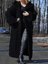 abordables Cárdigans y prendas de abrigo-Mujer Pulóveres Cárdigan Elegante Moda Ropa de calle Color sólido Con Capucha Retazos Botones De Punto Manga Larga Tops largos Tejer Exterior Diario Noche Negro Amarillo Otoño Invierno