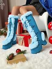 cheap Women&#039;s Christmas Shoes-Women&#039;s  Platform Christmas Boots with Faux Fur Trim - Chic Holiday Style, Perfect for Christmas Parties and Winter Celebrations
