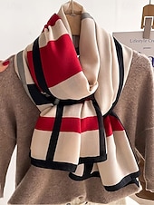 abordables Bufandas de mujer-Bufanda a cuadros de poliéster para mujer, acogedora y elegante para el invierno, regalo de Navidad perfecto en varios colores.