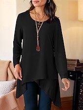 tanie gładka koszulka-Damskie Bluzka Falbana Jednokolorowe Elegancki Codzienny Długi rękaw Półgolf Długie topy Codzienny Niebieski Czarny Khaki Wiosna Jesień