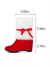 economico Stivali alla moda-stivali da donna con zeppa foderati in pelliccia rossa e fiocco - comodi stivali invernali per feste, Natale, uscite informali e abbigliamento per il freddo