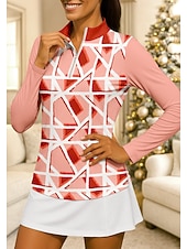 preiswerte Damenbluse-Damen Geometrisch Shirt Sporthemd Golf-Poloshirt Tennis Shirt Langarm Reißverschluss Blumen UPF50+ UV-beständig Hohe Elastizität Feuchtigkeitsableitend Atmungsaktiv Tennis Golfspiel Pickleball