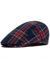 abordables Chapeaux pour femmes-Casquette plate en coton tartan pour homme, idéale pour Noël – plusieurs coloris disponibles, élégante et confortable, parfaite pour les tenues de fêtes.
