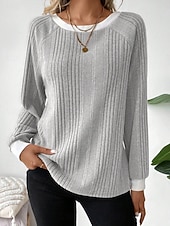 Χαμηλού Κόστους Απλή μπλούζα-Γυναικεία Μπλούζα Κουρελού Συμπαγές Χρώμα Στυλάτο Καθημερινό Μακρυμάνικο Στρογγυλή Ψηλή Λαιμόκοψη Κανονικά μπλουζάκια Καθημερινά Μαύρο Ανθισμένο Ροζ Φούξια Γκρίζο Άνοιξη Φθινόπωρο Χειμώνας