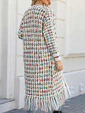 economico Cardigan Aperto-Per donna Felpa Cardigan Elegante Moda Streetwear Plaid A Coste Aperto davanti Nappa Lavorato a maglia Manica Lunga Top lunghi Maglia All&#039;aperto Quotidiano Weekend Nero Giallo Primavera Autunno