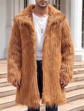 preiswerte Herrenjacken &amp; Herrenmäntel-Herren Winterjacke Kunstpelzmantel Urlaub Täglich Thermowarm Fleece Herbst Winter Einfach Mode Streetwear Revers Lang Kamel Dunkelgrau Schwarz Weiß Gelb Jacken