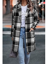 ieftine 3D palto-Pentru femei Palton de iarnă Jachete Iarnă Comfortabil Respirabil Buzunar Imprimeu Casual Plisat Vacanță Stradă Casual Purtare Zilnică Cu Un Nasture Lung Răsfrânt Fit regulat Manșon Lung Îmbrăcăminte