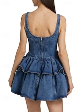 cheap Plain Dress-Women's Mini Dress Denim Dress Party Dress Cocktail Dress Sundress Fashion Modern Evening Party Party Cocktail Party Regular Fit Plain Sleeveless Crew Neck Blue Spring Fall