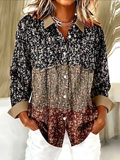abordables Blusas Florales-Mujer Camisa Blusa Retazos Botones Estampado Floral Graphic Vintage Casual Manga Larga Cuello Camisero Tops regulares Diario Rojo Caqui Verano Primavera Otoño Invierno
