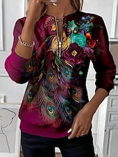 Χαμηλού Κόστους Ανθισμένα Φούτερ-Γυναικεία Φούτερ πουλόβερ Φούτερ με φερμουάρ Φερμουάρ Στάμπα Φλοράλ Γραφική Αφηρημένο Μοντέρνα Καθημερινό Μακρυμάνικο Στρογγυλή Ψηλή Λαιμόκοψη Κανονικά μπλουζάκια Δρόμος Καθημερινή Ένδυση