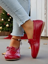 cheap Women's Slip-Ons &amp; Loafers-Women's Loafers Soft Shoes Wide Fit Shoes Comfort Shoes Christmas Daily Mother's Day Bowknot Flat Heel Round Toe Classic Casual Comfort Faux Leather Loafer Black Red Beige