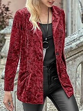 Damen Blazer Samtblazer Bequem Tasche Knöpfe Mode Einfach Party Party / Abend Regulär Umlegekragen Normale Passform Langarm Oberbekleidung Marineblau Schwarz Wein Frühling Herbst preiswerte Blazer & Anzüge-Damen Blazer Samtblazer Bequem Tasche Knöpfe Mode Einfach Party Party / Abend Regulär Umlegekragen Normale Passform Langarm Oberbekleidung Marineblau Schwarz Wein Frühling Herbst