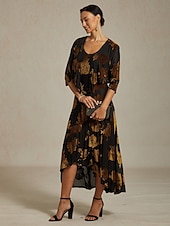 baratos Blusas Elegantes-Mulheres encolhe os ombros Floral Elegante Vintage Manga 3/4 Decote V Festa de Noite Convidado do casamento Traje de festa para noite Marron Outono Inverno