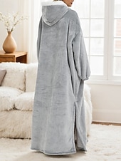 cheap Women's Sleep Tops &amp; Bottoms-Women's Pajamas Loungewear Flannel Warm Fashion Wearable Blanket Hoodie Pure Color Pocket Vacation Home Daily Long Sleeve Hoodie Light Grey Fall Winter Loose Fit