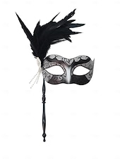 billige Maskerade Tilbehør-Håndholdt maskerademaske med grønn fjær for kvinner, strass og perledetaljer til julefest og Great Gatsby-ball &amp;karneval