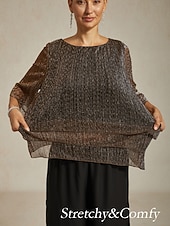 Femmes Chemisier Hauts Élégants Hauts fluides Hauts en mousseline de soie Élégant ancien Occasionnel Manche 3/4 Col ras du cou Col Bateau Travail Quotidien Tenues pour un rendez-vous galant abordables Hauts habillés-Femmes Chemisier Hauts Élégants Hauts fluides Hauts en mousseline de soie Élégant ancien Occasionnel Manche 3/4 Col ras du cou Col Bateau Travail Quotidien Tenues pour un rendez-vous galant