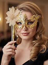 olcso Álarcosbál Kiegészítők-női arany filigrán álarcosbál maszk virággal és gyöngyökkel díszítve karácsonyi partira, bálra &amp;szalagavató