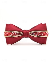 ieftine Nuntă ACC-Papion de Crăciun pentru bărbați – papion din satin roșu, negru și alb cu detalii din cristale și lanț auriu – accesoriu elegant de sărbătoare pentru evenimente formale