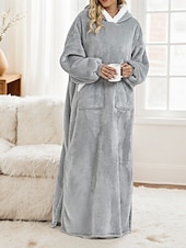 cheap Women's Sleep Tops &amp; Bottoms-Women's Pajamas Loungewear Flannel Warm Fashion Wearable Blanket Hoodie Pure Color Pocket Vacation Home Daily Long Sleeve Hoodie Light Grey Fall Winter Loose Fit