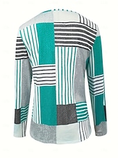 Χαμηλού Κόστους Τι-shirt με ρίγες και γεωμετρικά σχέδια-Γυναικεία Μπλουζάκι Φερμουάρ Στάμπα Γραφική Γεωμετρικό Βίντατζ Μοντέρνα Στυλάτο Μακρυμάνικο Στρογγυλή Ψηλή Λαιμόκοψη Κανονικά μπλουζάκια Καθημερινά Πράσινο του τριφυλλιού Γκρίζο