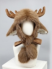 olcso Férfi kalapok-unisex karácsonyi rénszarvas sapka – kényelmes műszőrme sapka agancsokkal és fülvédőkkel – tökéletes ünnepi kiegészítő férfiaknak és nőknek – poliészter anyag