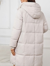 cheap Winter Coats-Women&#039;s Parka Comfortable Breathable Zipper Pocket Casual Plain Vacation Street Casual Daily Wear Zipper Long Hooded Regular Fit Long Sleeve Outerwear Black Red Khaki Spring Fall