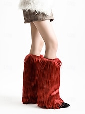abordables Chaussettes pour femmes-Jambières en fausse fourrure pour femmes, couvre-bottes moelleux jusqu&#039;aux genoux, accessoires de costumes de fête d&#039;hiver élégants, tenues de Noël et de vacances