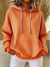 Χαμηλού Κόστους Ριγέ και Γεωμετρικά Φούτερ-Γυναικεία Φούτερ πουλόβερ με κουκούλα και πουλόβερ Κουρελού Στάμπα Μπροστινή τσέπη Γραφική Γεωμετρικό Καρό Ζεστό Βίντατζ Καθημερινό Μακρυμάνικο Με Κουκούλα Κανονικά μπλουζάκια Causal