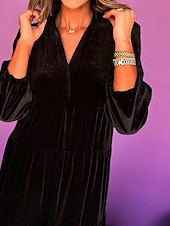 abordables Robe de cocktail-Femmes Robe Midi Robe en Velours Robe de Soirée Robe de Cocktail Élégant Mode Moderne Soirée Coupe régulière Uni manche longue Col de chemise Noir Jaune Vert foncé Bleu de minuit Automne Hiver