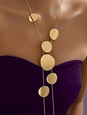 abordables Collier pour femme-Collier long à pendentif disque géométrique pour femme – bijou minimaliste moderne à superposer pour soirées élégantes, événements formels et mode quotidienne