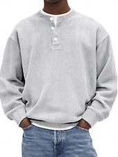 cheap Casual Henley Tee-Men&#039;s Corduroy Shirt Henley Shirt Tee Long Sleeve Solid Color Plain Fashion Designer Casual Button Up Henley Outdoor Casual Daily Summer Fall Winter Retro Red Black White Henley T-Shirt