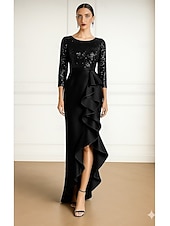 economico Abiti da cocktail-Linea ad A Tubino Colonna Asimmetrico Lunghezza al pavimento Abiti da Cocktail Abito da Sera Abiti da festa Elegante Setoso Manica Lunga Girocollo Matrimonio Formale Raso Con Paillettes con Glitter