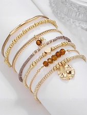 cheap Women&#039;s Bracelet-Women&#039;s Bohemian Beaded Layered Bracelet Set – Gold and Brown Multi-Strand Bangles with Heart &amp; Charm Accents, Fashion Jewelry for Parties, Festivals and Everyday Wear