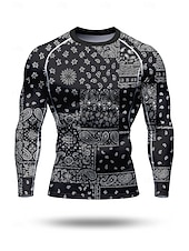 Недорогие Футболки и майки для бега-Муж. Компрессионная футболка Футболка для бега Пэчворк 3D печать Длинный рукав Футболка Футболка Весна Осень Геометрический принт Быстровысыхающий Сжатие видеоизображений Для тренировки Power Flex