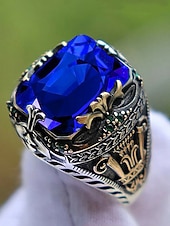 abordables Accessoires de Noël-Bague en alliage pour homme avec pierres précieuses, bijou gothique vintage avec grosse pierre, accessoire de mode multicolore, cadeau de Noël unique pour les fêtes et au quotidien