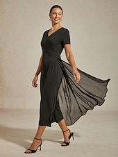 halpa haalari-Nainen Rento mekko Musta Lyhythihainen Lyhyt hiha Tavallinen Kesä Kaikki vuodenajat V kaula-aukko Pyöreä kaula-aukko Moderni S M L