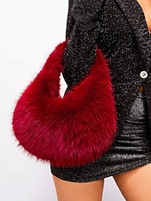 billiga Julpåsar-Damaxelväska i fuskpäls, mjukt plyschmaterial, elegant luffarmodell för julfester, finns i flera färger