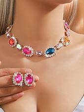 halpa Naisten kaulakoru-Naisten värikäs kristallikorusetti, kimalteleva strassi kaulakoru ja korvakorusetti juhliin, häihin &amp;iltatilaisuudet, ylelliset asusteet