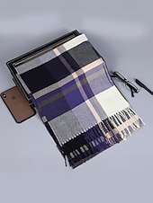 levne Pánské kravaty a motýlky-Pánská vánoční kostkovaná šála – stylová polyesterová šála s třásněmi – dostupná v několika barvách – teplý sváteční doplněk pro muže