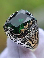 abordables Accessoires de Noël-Bague en alliage pour homme avec pierres précieuses, bijou gothique vintage avec grosse pierre, accessoire de mode multicolore, cadeau de Noël unique pour les fêtes et au quotidien