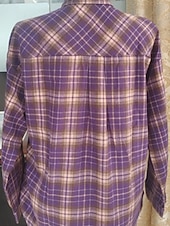 voordelige Strepen- en Geometrische Blouses-Dames Overhemd Zak Knop Ruitjes Elegant Bohemen Vintage Lange mouw Overhemdkraag Normale tops Dagelijks Feestdagen Uitgaan Paars Groen Lente Herfst