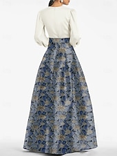 ジャカードブロケード フローラル Aラインイブニングガウン ドレス フォーマルウェディングゲスト フロアレングス 長袖 Vネック ベルト ナイロン スリットポケット お買い得  Aラインのイブニングドレス-ジャカードブロケード フローラル Aラインイブニングガウン ドレス フォーマルウェディングゲスト フロアレングス 長袖 Vネック ベルト ナイロン スリットポケット