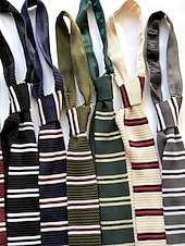 levne Pánské kravaty a motýlky-Pánská pletená pruhovaná kravata - stylová tkaná vánoční kravata s červenými, bílými a černými pruhy pro sváteční večírky a slavnostní příležitosti